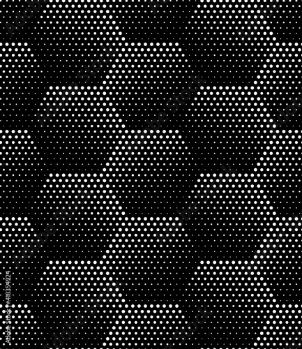 Vector geometric texture. Monochrome repeating pattern with dotted hexagons.