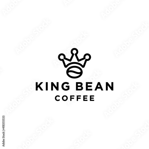simple line outline king coffee bean and crown modern logo design, icon isolated on white background