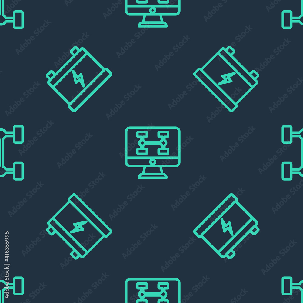 Set line Diagnostics condition of car, Car battery and Chassis on seamless pattern. Vector. Set line Diagnostics condition of car, Car battery and Chassis on seamless pattern. Vector.