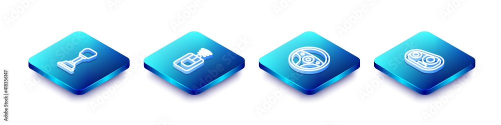Set Isometric line Gear shifter, Car key with remote, Steering wheel and headlight icon. Vector. Set Isometric line Gear shifter, Car key with remote, Steering wheel and headlight icon. Vector.