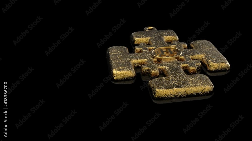 Gold Jerusalem Cross Textured with Jesus monogram IHS on Black Background. The Monogram is a latin phrase Gold Jerusalem Cross Textured with Jesus monogram IHS on Black Background. The Monogram is a latin phrase
