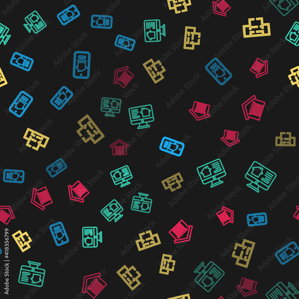 Set line Online real estate house, , House plan and Garage on seamless pattern. Vector.