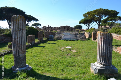 ruins of ancient Roman temple with marble colums