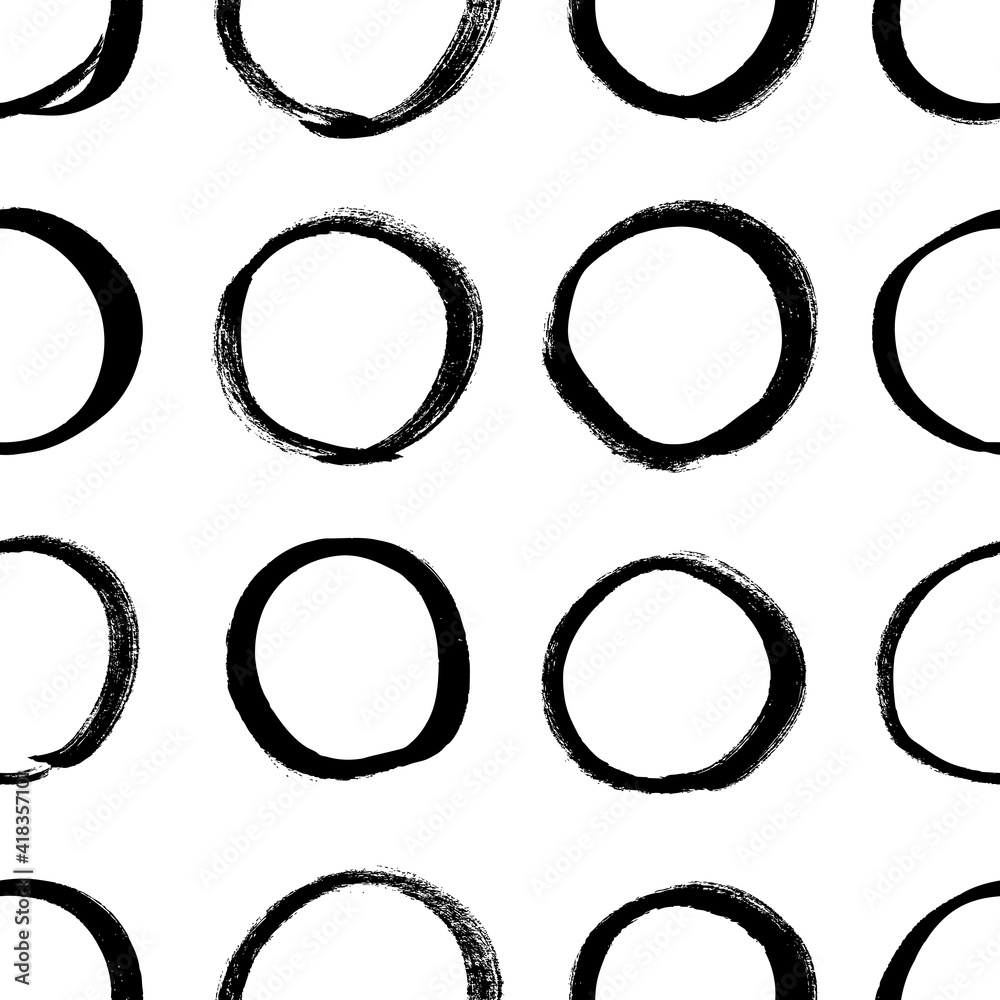 Seamless pattern with hand drawn black and white circles. Paint objects background for your design. Vector art drawing. Brush grunge illustration Seamless pattern with hand drawn black and white circles. Paint objects background for your design. Vector art drawing. Brush grunge illustration