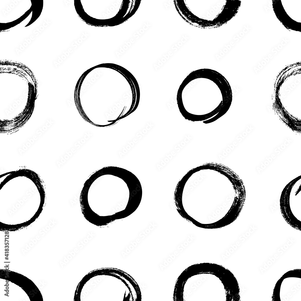 Seamless pattern with hand drawn black and white circles. Paint objects background for your design. Vector art drawing. Brush grunge illustration Seamless pattern with hand drawn black and white circles. Paint objects background for your design. Vector art drawing. Brush grunge illustration