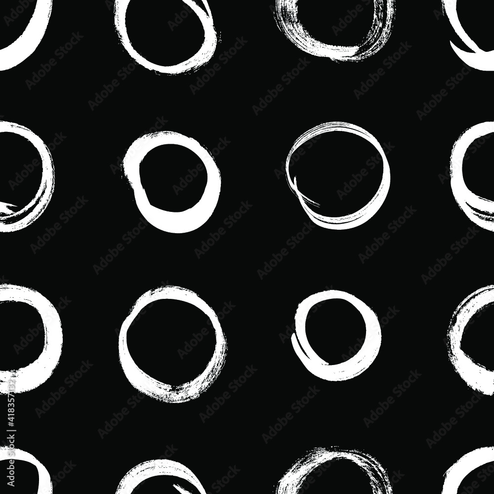 Seamless pattern with hand drawn black and white circles. Paint objects background for your design. Vector art drawing. Brush grunge illustration Seamless pattern with hand drawn black and white circles. Paint objects background for your design. Vector art drawing. Brush grunge illustration