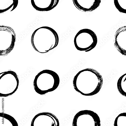 Seamless pattern with hand drawn black and white circles. Paint objects background for your design. Vector art drawing. Brush grunge illustration