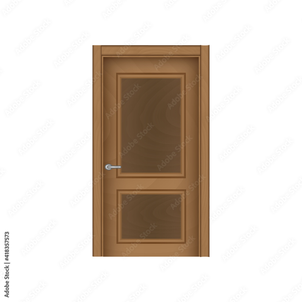 Frontal image of a closed brown door, isolated on white background. Frontal image of a closed brown door, isolated on white background.