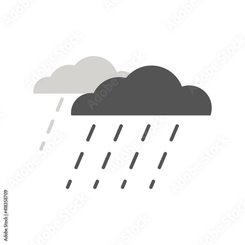 Simple icon of wet and rainy weather with drops falling from cloud. Raincloud logo with heavy rain and linear raindrops. Flat vector illustration isolated on white background. Forecast for England.