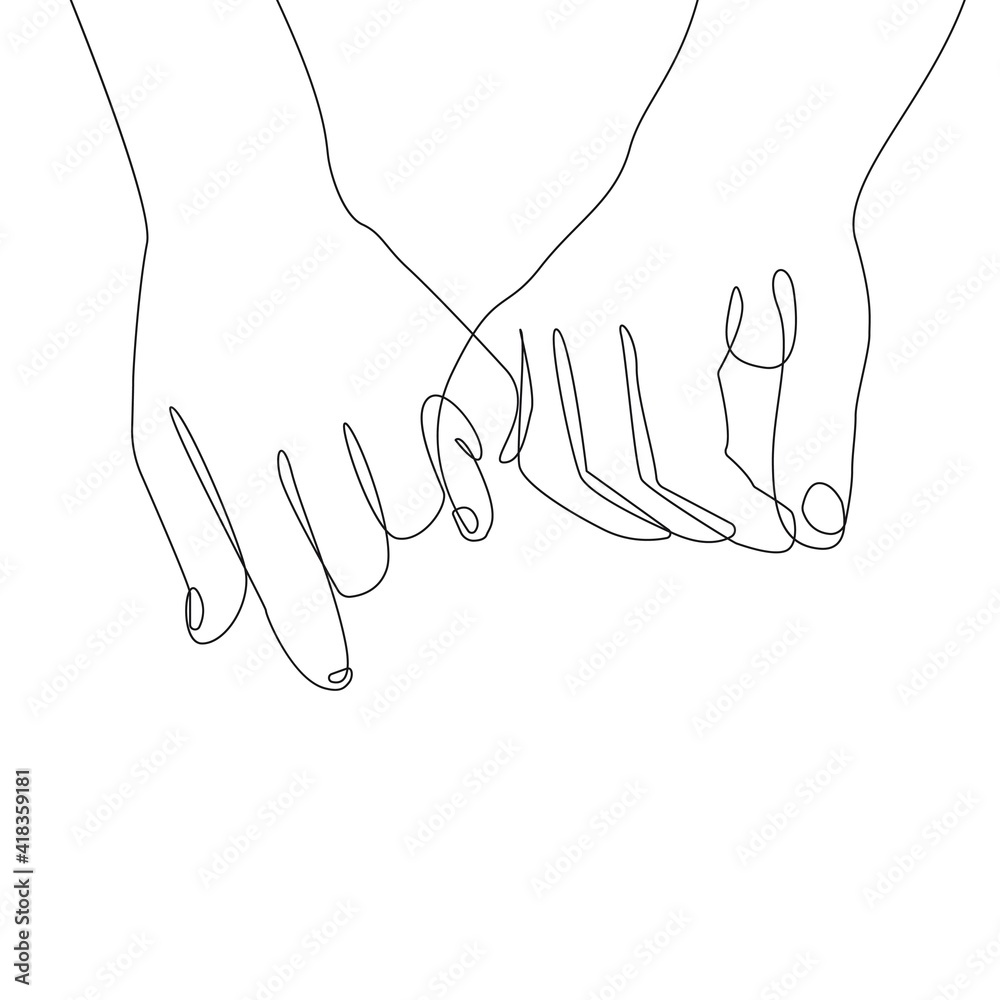 Couple Hands Trendy Line Art Drawing. One Line Hands Illustration