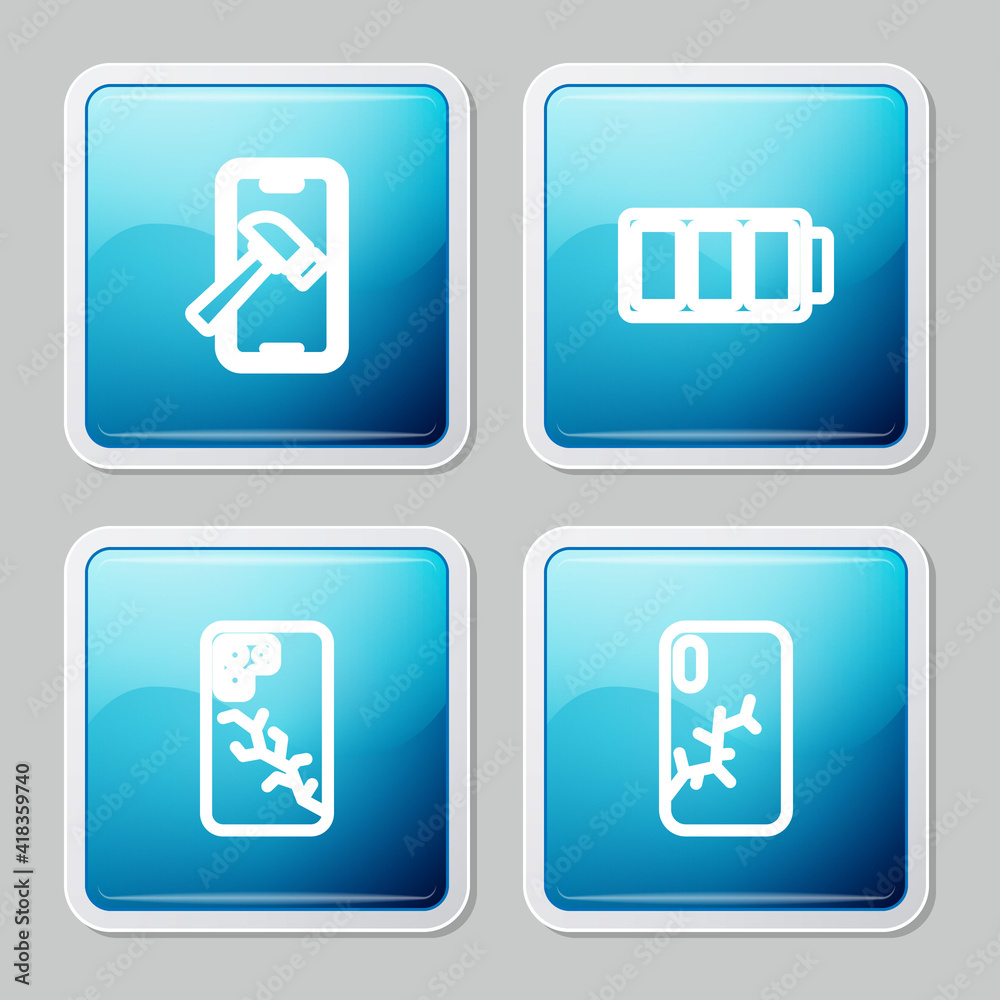 Set line Mobile with broken screen, Battery, and icon. Vector. Set line Mobile with broken screen, Battery, and icon. Vector.