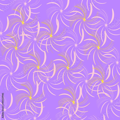 Abstract yellow spring flowers on a light lilac background
