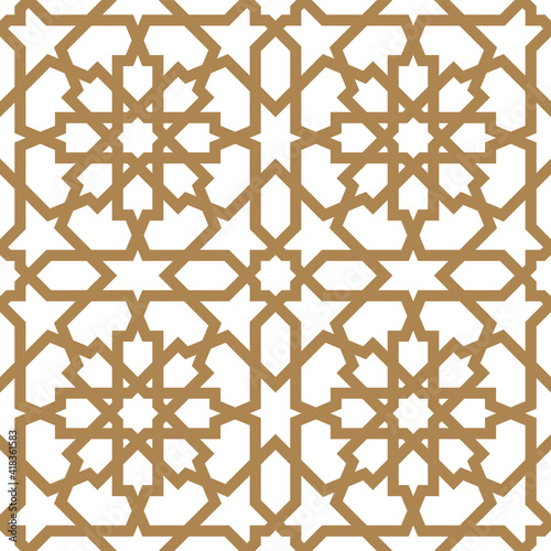 Seamless arabic geometric ornament in golden color.