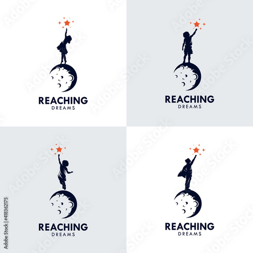 Set of Kids Reach Dreams logo with Moon symbol