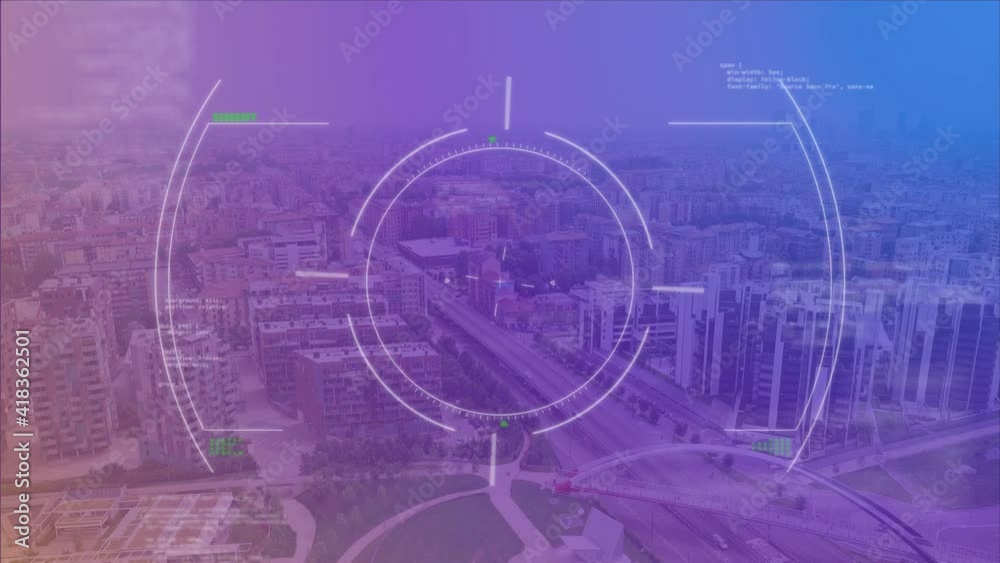 Animation of graphs and statistics over a cityscape