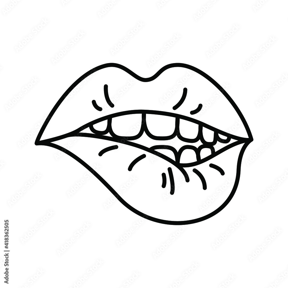 Lips line illustration. Black and white graphics. Element for logo