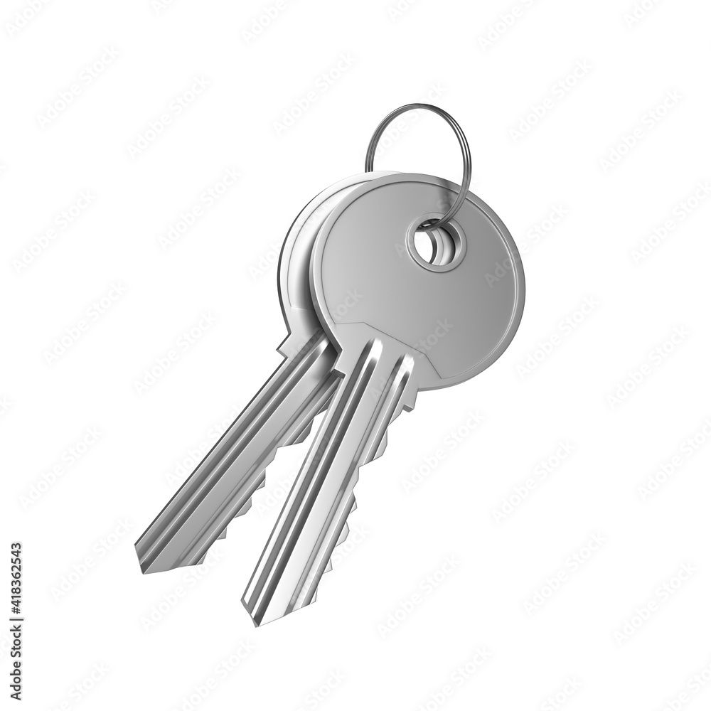 Bunch of keys with ring isolated on white background. 3d render illustration Bunch of keys with ring isolated on white background. 3d render illustration