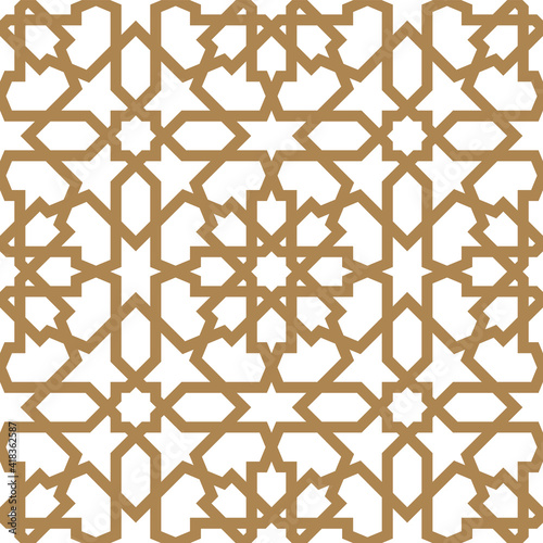 Seamless arabic geometric ornament in golden color.