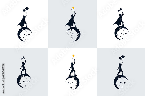 Set of Kids Reach Dreams logo with Moon symbol, Reaching Star logo