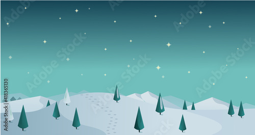 Night winter panorama with snow and star sky