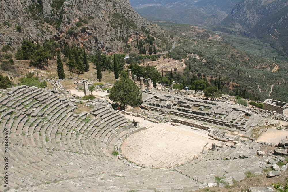 Delphi, Greece Ruins on the Delphi Landscape on the Mount Parnassus Slopes high above the Gulf