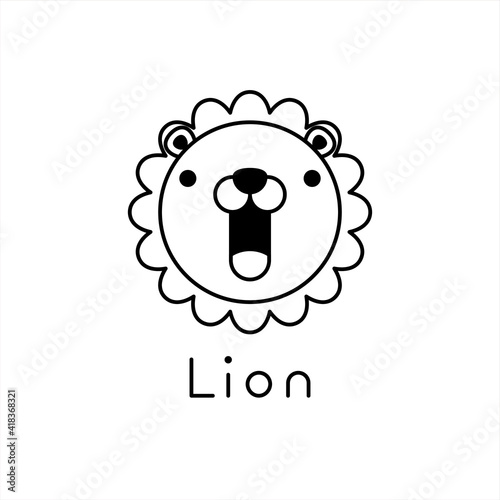Fototapeta Naklejka Na Ścianę i Meble -  Outlined cute lion face. Little lion in cartoon style. Vector illustration
