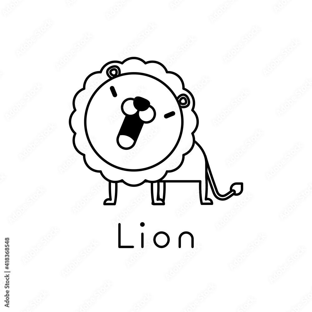 Outlined cute cartoon lion.  Vector illustration.
