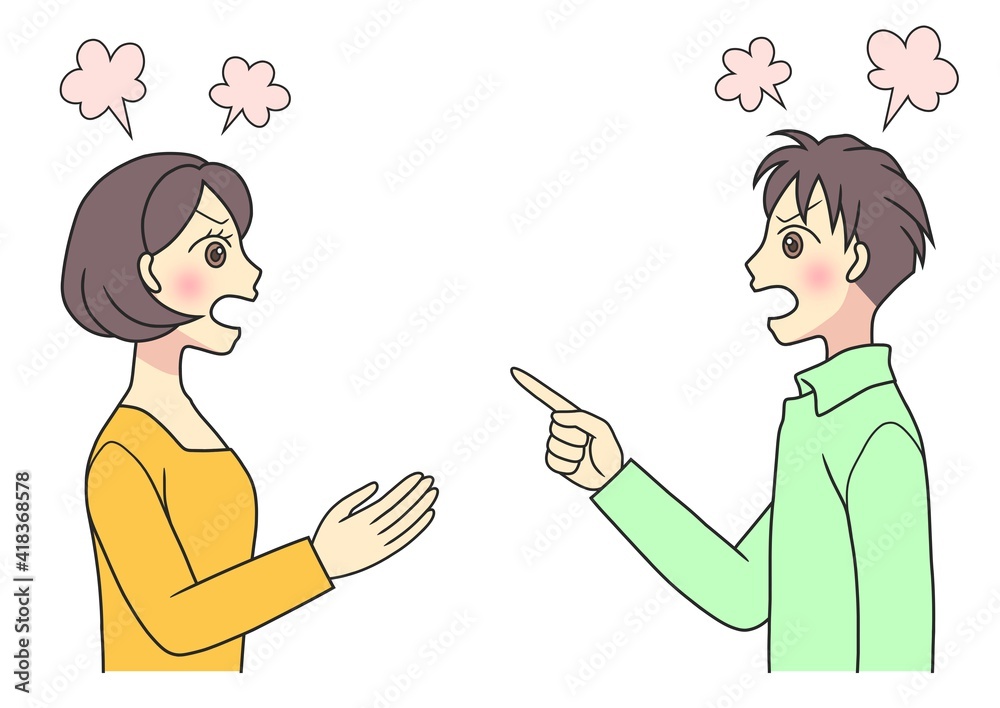 A young couple facing each other and arguing A young couple facing each other and arguing