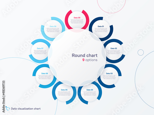 Vector round circle infographic chart template divided by nine parts