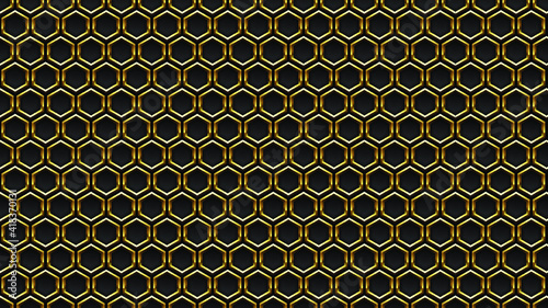 Golden Hexagons and Black Abstract Background