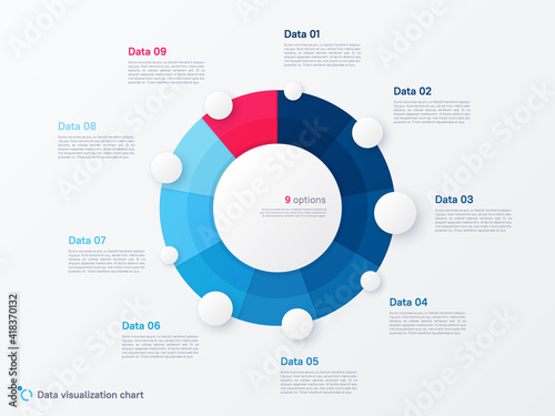 Vector round circle infographic chart template divided by nine parts