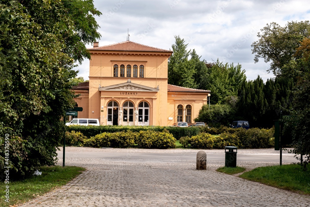The Stredisko Volneho Casu building in a Brno-Luzanky park, Czech Republic