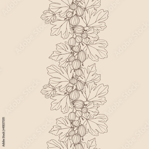 Wallpaper Mural vertical seamless pattern, gooseberries with leaves, for ornaments, decorative frames, borders, color vector illustration with contour lines on a white background in doodle and hand drawn style Torontodigital.ca