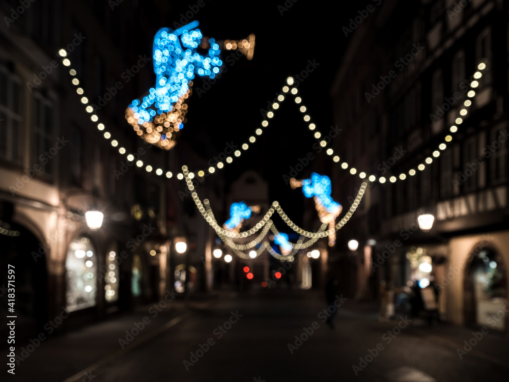The streets of the night Strasbourg before the new year. Christmas decorations, illumination.