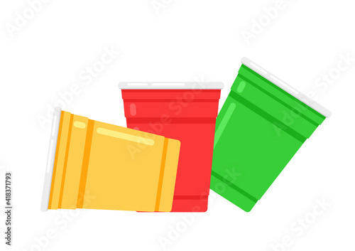 Beer cup vector. Plastic cup isolated on white background.