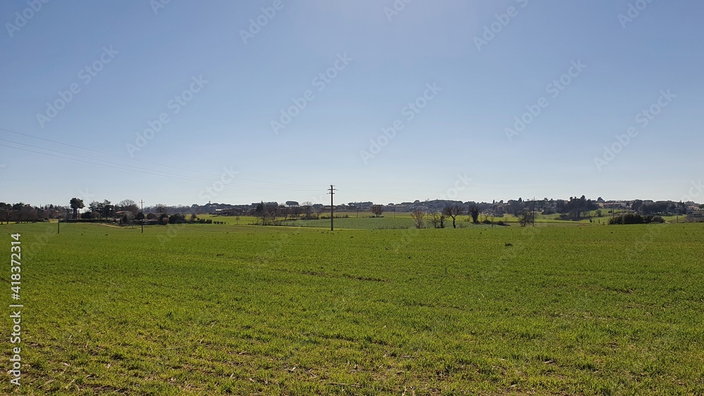 Beautiful Rurary scenery with cultivate fields in a sunny spring day