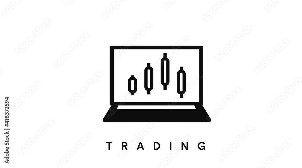Vector Isolated Trading Icon or Illustration, with Candles or Candlesticks and a Computer Vector Isolated Trading Icon or Illustration, with Candles or Candlesticks and a Computer