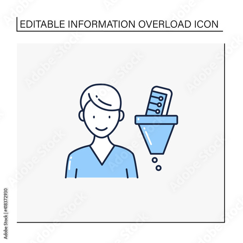 Information filtering system line icon. Filtering information, searching for truthful info.Information overload concept. Isolated vector illustration.Editable stroke