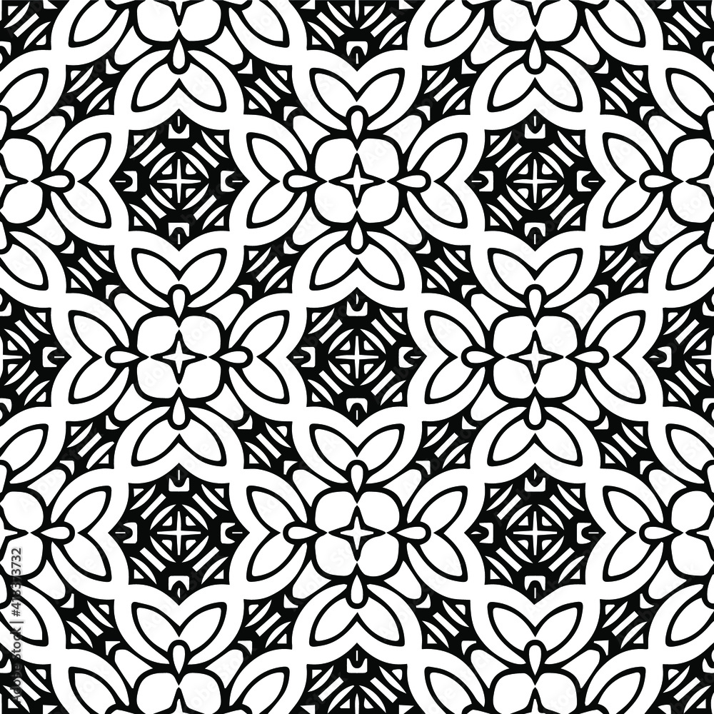 Geometric vector pattern with triangular elements. Seamless abstract ornament for wallpapers and backgrounds. Black and white patterns..
