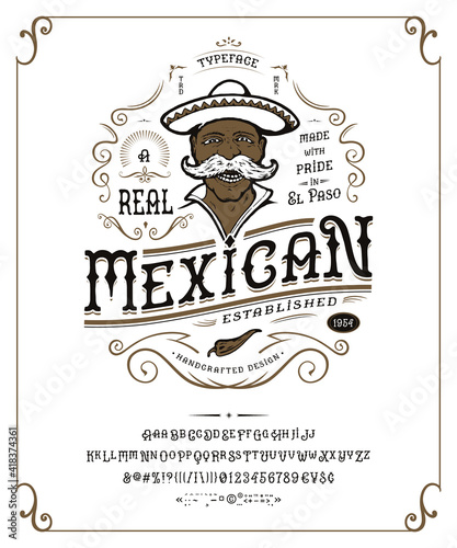 Font Mexican. Craft retro vintage typeface design.