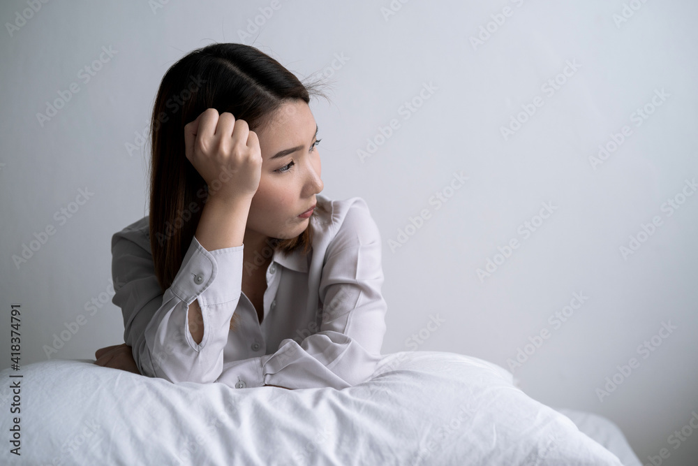 Asian woman with stress, She kept herself alone in her bedroom, Depression. Asian woman with stress, She kept herself alone in her bedroom, Depression.