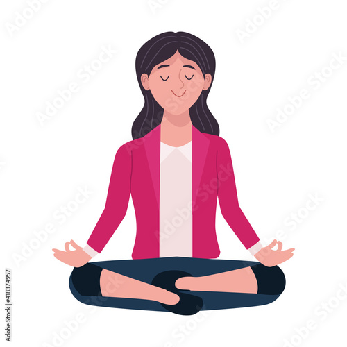 businesswoman relaxing practicing yoga lotus position