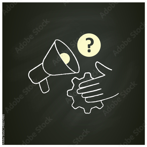 Marketing assistance chalk icon. Work closely with employees , coordinate advertising, market research, production, sales ,distribution. Isolated vector illustration on chalkboard