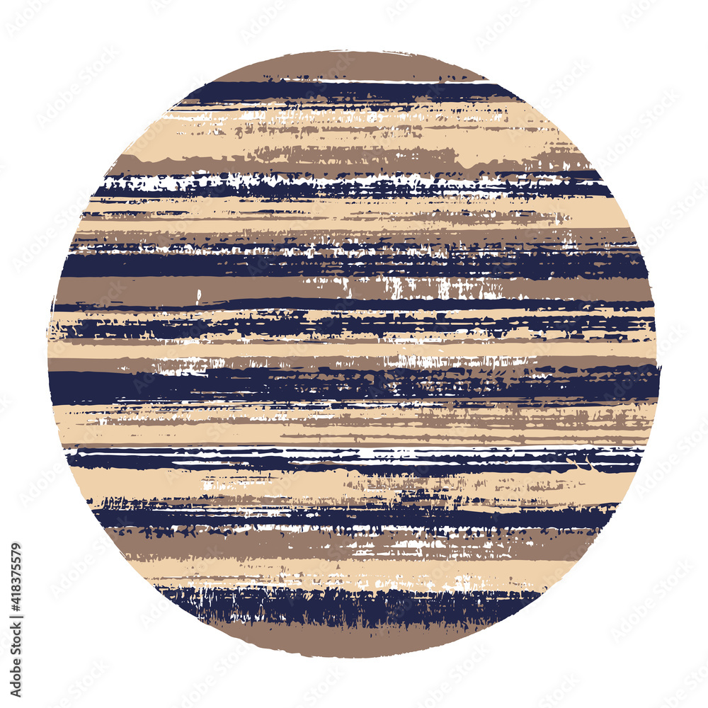 Circle vector geometric shape with striped texture of watercolor horizontal lines. Old paint texture disc. Badge round shape logotype circle with grunge background of stripes.