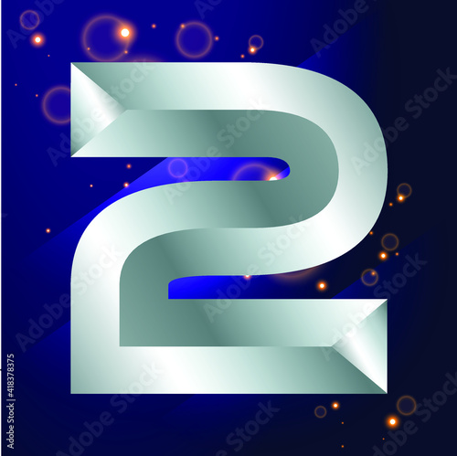 Metal Beveled number and on a dark beautiful background. Stock vector font for your headlines, posters, etc.