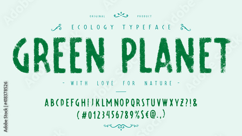 Font Green Planet. Craft retro vintage typeface 
