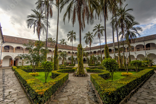 Quito, Ecuador - March 24 2018: Exotic garden in a church courtyard in Quito Ecuador © Torval Mork