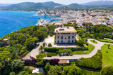 Aerial view, Villa March, Sa Torre Cega palace, Cala Gat, Cala Ratjada, Mallorca, Balearic Islands, Spain