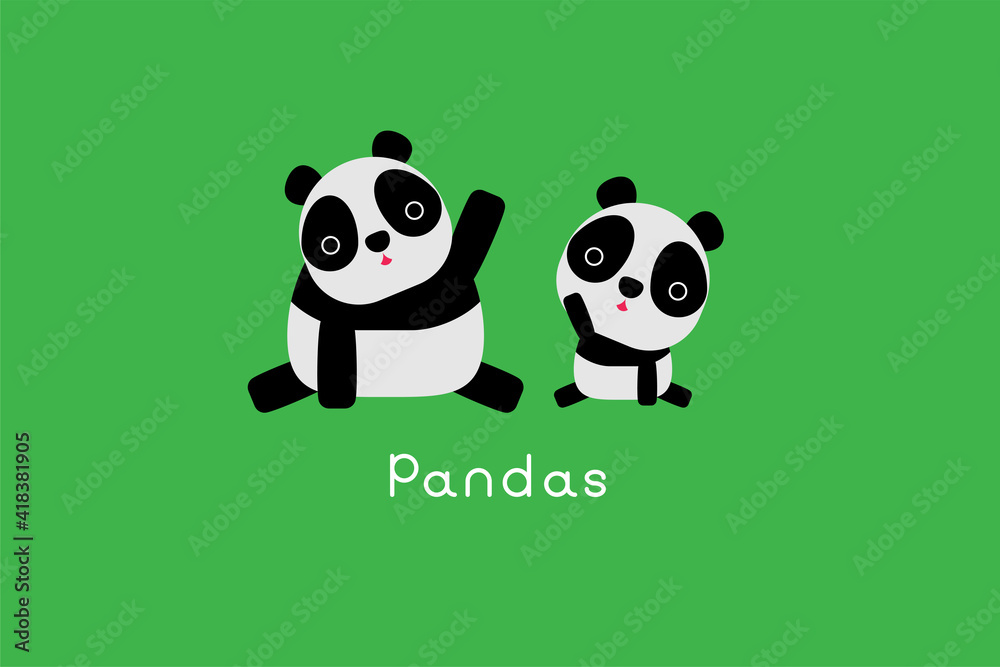 Fototapeta premium Cute cartoon pandas. Vector illustration.