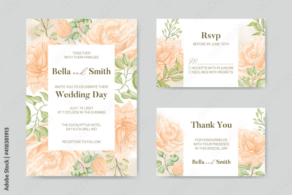 Beautiful floral wedding invitation card template set bundle